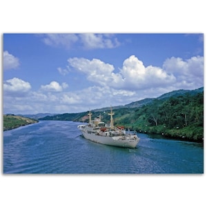 Impresión fotográfica de la década de 1970 Canal de Panamá Carril de envío Vintage Wall Art Setenta Cartel de vela Decoración del Ministerio del Interior Carril de envío Marítimo Idea de regalo