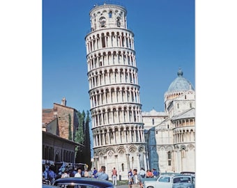 Impresión fotográfica de la década de 1960 de la Torre Inclinada de Pisa, Italia, Piazza dei Miracoli, fotografía vintage de arquitectura de viajes italiana, póster, arte de pared, decoración alta