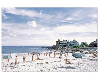 Impresión fotográfica de la década de 1950, Maine, Kennebunkport, casas costeras, playa costera, arte de pared vintage, decoración para el hogar, oficina, póster, regalo de viaje de vacaciones de los años cincuenta