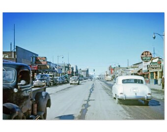 Fotoprint jaren 1950 Anchorage Alaska, Fourth Ave, kunst aan de muur decor erfgoed cadeau jaren vijftig vintage poster, Club Equire, D&D Bar Cafe, Takit Bar