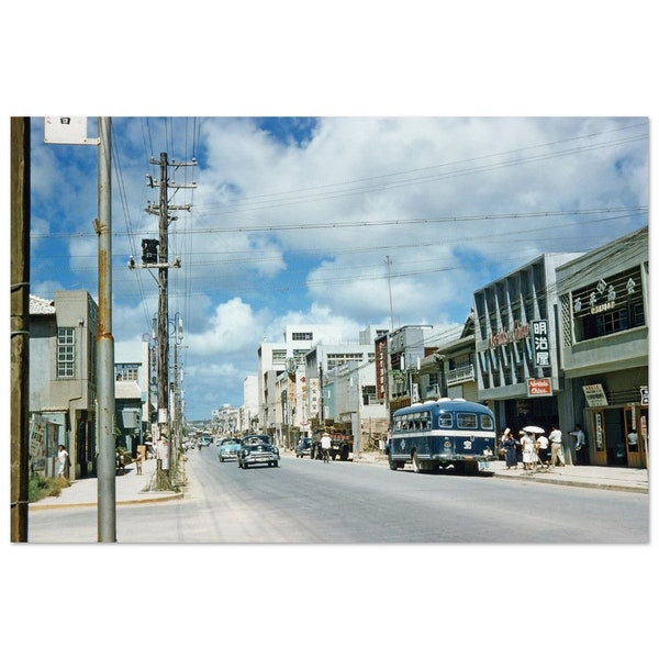 Photo Print 1950s Japan Okinawa Street Scene with Noritake China Shop and Cars, Vintage Wall Art Home Office Decor Poster Heritage Gift Idea