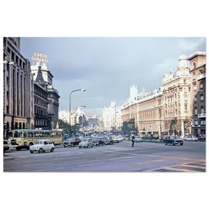 Photo Print 1960s Madrid Spain, Plaza de Cibeles, Banco Central City View, Wall Art Home Office Decor Vintage Sixties Heritage Poster Gift