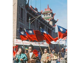 Photo Print 1960s Chicago Chinatown Parade, Chinese American Community with Republic of China Taiwan Flags, Vintage Heritage Decor Poster