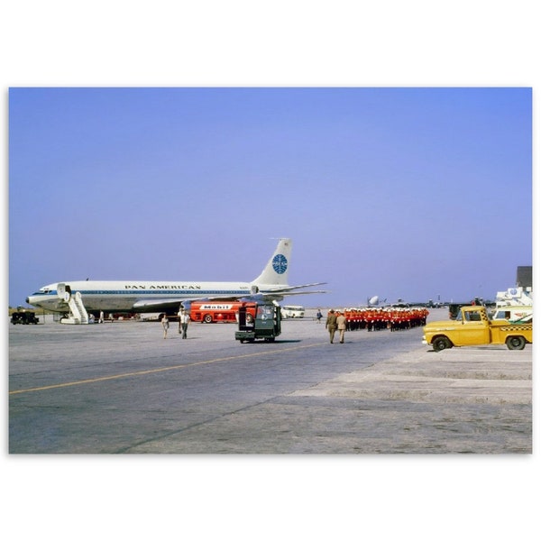 Impression photo des années 1970 Pan American World Airways Pan Am Boeing 707-300 Jet Clipper Nautilus vintage Art mural affiche Aviation cadeau décoration d'intérieur