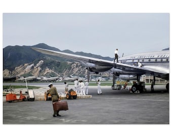 Photo Print 1950s Pan American Boeing 377 Stratocruiser at Kai Tak Airport Hong Kong, Wall Art Rare Aviation Vintage Heritage Fifties Poster