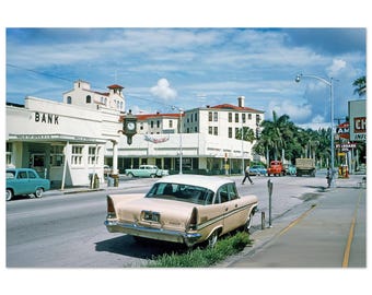 Photo 1950s Florida Punta Gorda Downtown Street View, Marion Ave, Princess Hotel, Wall Art Vintage Fifties Decor Heritage Poster