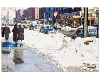 Photo Print 1940s Buffalo New York, Winter Streetcar Traffic, Main Street, Scotts Roller Rink, Motor Tire 823, Wall Art Vintage Decor Poster