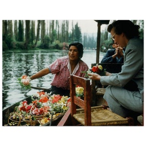 Photo Print 1950s Mexico, Smartly Dressed Woman and a Flower Seller, Boat on Canal Xochimilco, Mexico City, Mexican Heritage Nostalgia