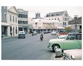 Photo Print 1950s East Hamilton Bermuda, Front Street Traffic, Wall Art Vintage Fifties Decor Cigar Store Apothecaries, Heritage Gift Poster
