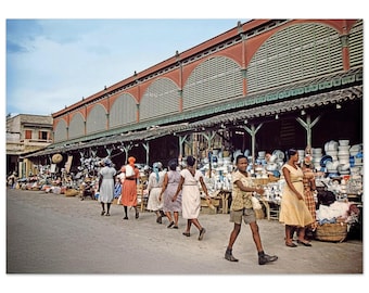 Photo Print 1950s Port-au-Prince Haiti, Iron Market Street Scene Haitian Vendors, Marché en Fer Vintage Fifties Travel Wall Art Decor Poster