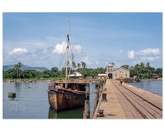 Fotografía impresa de los años 50 del lago Nicaragua, muelle de Puerto Granada, Aduana Custom House Waterfront, arte mural vintage de los años cincuenta, decoración retro, póster de patrimonio.