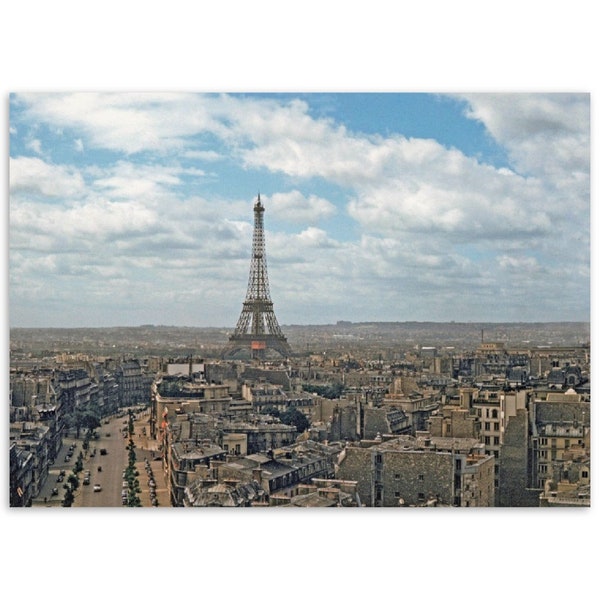 Photo Print 1950s Aerial View of Paris with the Eiffel Tower Photograph, France, Vintage Wall Art Poster French Heritage Decor Cityscape