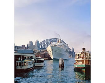 Photo Print 1960s Sydney Australia SS Oriana Circular Quay, Sydney Harbour Bridge, Vintage Ocean Liner & Ferry Scene, Wall Art Decor Poster