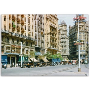 Vintage Photo Print 1950s Taxis parked at the Valencia City Centre. Plaça de l&#39;Ajuntament, Spain, Wall Art Decor Poster Street Unique Gift