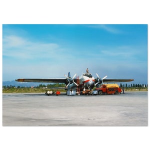 Photo Print 1950s Bristol 170 Freighter Aircraft Iberia 61 Barcelona, Fifties Vintage Aviation Wall Art Print Poster, CAMPSA Truck, Spain