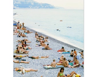 Photo Print 1970s Nice France, Crowded French Riviera Beach, Promenade des Anglais, Côte d’Azur Summer Vacation, Wal Decor Poster