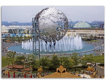 Impresión fotográfica del Globo de Plata de la Feria Mundial de Nueva York de 1964 al fondo, vista aérea, póster vintage, arte de pared, decoración del hogar, exposición de arte, regalo