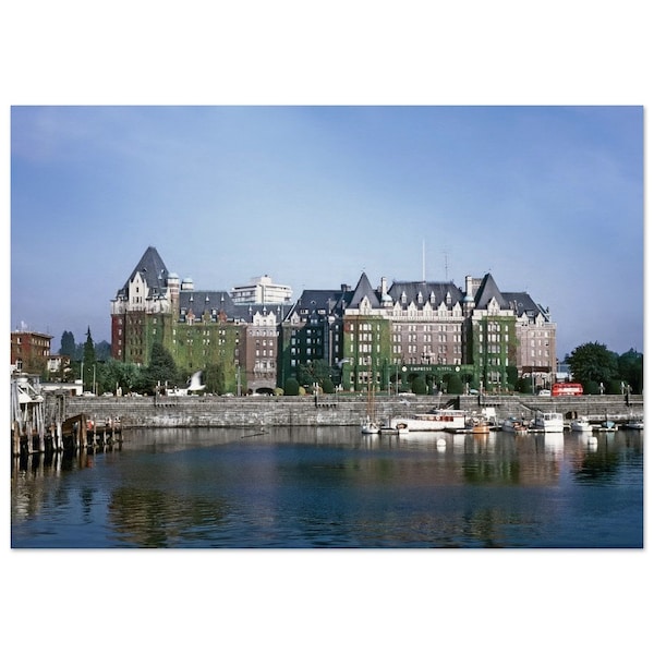 Photo Print 1970s The Empress Hotel, Victoria, British Columbia, Canada Vintage Wall Art Poster Gift Idea Travel Red Double Decker Bus Boat
