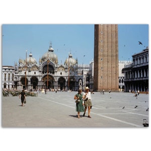 Photo Print 1940s Venice St Mark&#39;s Square with St. Mark&#39;s Basilica, Venice, Italy, Vintage Wall Art Forties Poster Home Decor Heritage Gift