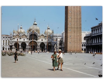 Photo Print 1940s Venice St Mark&#39;s Square with St. Mark&#39;s Basilica, Venice, Italy, Vintage Wall Art Forties Poster Home Decor Heritage Gift