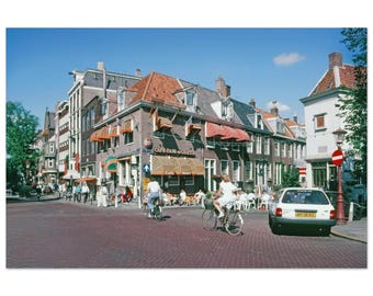 Photo Print 1980s Amsterdam Netherlands Street, Café Hans en Grietje, Dutch Bicycles Historic Canal District Vintage Wall Art Decor Poster