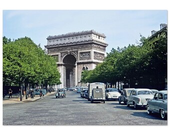 Photo Print 1950s Paris France Arc de Triomphe, Paris France, Europe, Vintage Cars Wall Home Office Decor Art Fifties Poster French Heritage