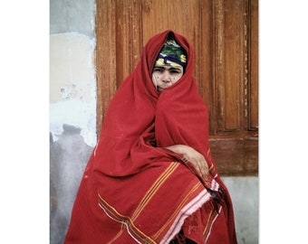 Photo Print 1970s Portrait Berber Woman with Red Shawl, Morocco, North Africa Vintage Wall Art Poster Home Office Decor Heritage Unique Gift