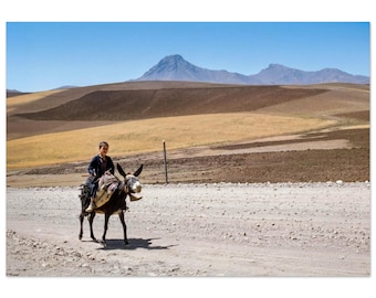 Photo Print 1960s Qazvin Iran Boy Riding a Donkey, Wall Art Home Office Vintage Sixties Landscape Home Decor, Persian Rural Heritage Poster