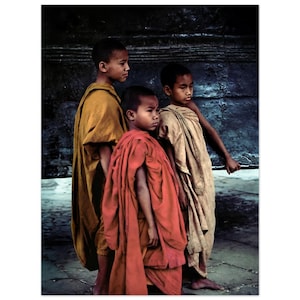 Impresión fotográfica de los años 70, Póster de arte de pared vintage de jóvenes monjes birmanos, Decoración de oficina en casa, Retrato de budismo de Birmania Myanmar, Idea de regalo de herencia budista