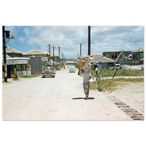 Photo Print 1950s Okinawa Japan, Dusty Street with Cars, Vintage Wall Art Poster Home Office Decor, Japanese Heritage Fifties Gift Idea