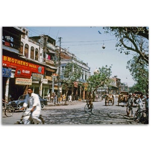 Vintage 1959 India Print | Chandni Chowk Old Delhi Street | Retro Wall Art | Mid Century Home Office Studio Decor | Indian Heritage Gift