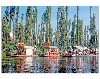 Photo Print 1940s Mexico Xochimilco Canals Trajineras Vintage Mexico City Travel Photography, Wall Art Forties Mexican Heritage Decor Poster