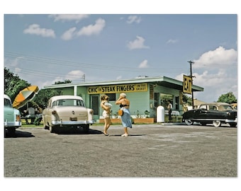 Impresión fotográfica de la década de 1950 Florida Diner EAT Chic o Steak Fingers In The Basket, Vintage Wall Art Home Office Decor Cincuenta Póster Heritage Gift