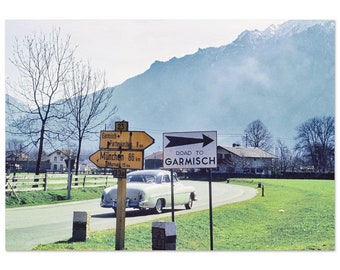 Photo Print 1950s Road to Garmisch, Germany, Partenkitchen, Murnau, München, Road Signs, Vintage Fifties Wall Art Heritage Poster Gift Idea