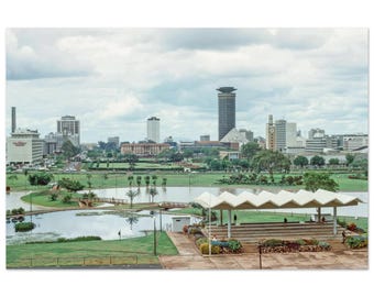 Photo Print 1970s Nairobi Kenya Skyline, Uhuru Park Lake, Kenyatta Conference Centre, African City Wall Art Vintage Seventies Decor Poster