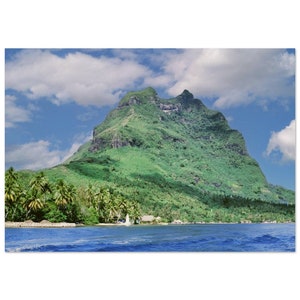Impresión fotográfica de la década de 1960, Monte Pahia Bora Bora, Polinesia Francesa, Póster de arte de pared vintage, Decoración de oficina en casa de la isla, Idea de regalo del patrimonio costero de la isla