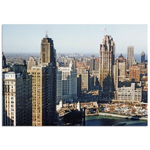 1960s Downtown View of Chicago, Vintage Wall Home Office Decor Art Print Poster Sixties America Cityscape Americana Heritage Gift Idea