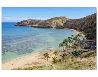 Foto da Baía de Hanauma, Costa Sudeste de Oʻahu, Havaí, década de 1970. Pôster vintage para decoração de parede, estilo praia, estilo anos 70. Fotografia de viagem.