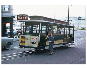 Photo Print 1950s San Francisco, Powell Hyde Cable Car 520, Buena Vista Cafe, Beach Street, Wall Art Fifties Vintage Decor California Poster