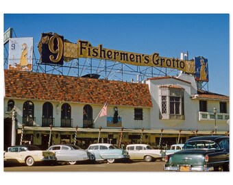Impresión fotográfica de los años 50, restaurante histórico de la gruta de los pescadores del muelle de San Francisco No.9, California, EE. UU., póster vintage para decoración del hogar y la Oficina, regalo