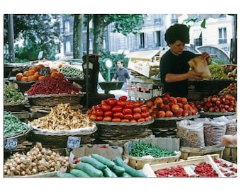 Photo Print 1960s Fruit and Vegetable Vendor in Paris, Vintage Wall Art Poster Parisian Street Life Decor Urban Living Unique Gift Idea