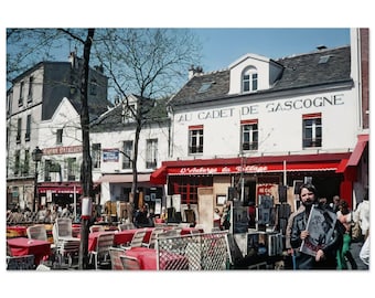 Photo Print 1970s Paris France, Au Cadet de Gascogne, Place du Tertre Montmartre, Vintage Wall Art Decor Poster Seventies French Street Gift