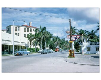 Photo 1950s Florida Punta Gorda Downtown Street Marion Ave, Princess Hotel, Chas M Polk, Badcock Furniture, Standard Oil, Wall Art Poster