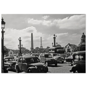 Photo Print 1940s Paris, France Citroën Cars, Luxor Obelisk, Eiffel Tower, Black and White BW Vintage Wall Art Home Office Decor Poster Gift