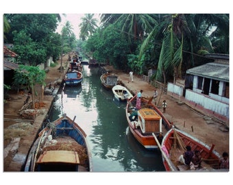 Photo Print 1970s Sri Lanka Boats on the Hamilton Canal (Dutch Canal), Negombo, Vintage Wall Art Home Office Decor Poster Seventies Gift