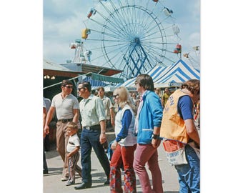 Photo Print 1970s Walworth County Fair Elkhorn Wisconsin, Vintage Seventies Ferris Wheel Fairgoers, Midwest Americana Wall Art Decor Poster