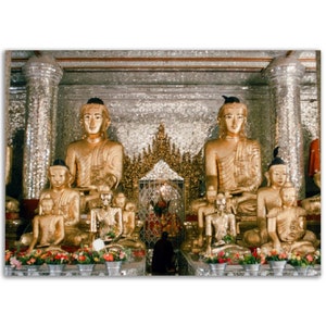 Photo Print 1970s Myanmar, Golden Buddha Statues, Shewdagon Pagoda, Yangon, Burma, Vintage Wall Art Poster Home Office Decor Heritage Gift