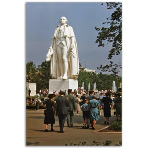 Fotoprint 1939 standbeeld George Washington, Wereldtentoonstelling New York, Flushing Meadows Corona Park, Queens, New York, vintage poster cadeau-idee, vintage poster cadeau-idee