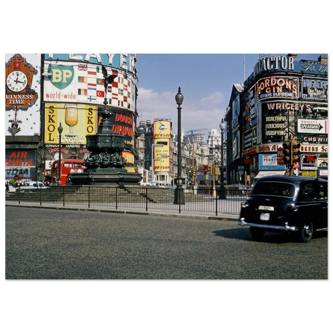 写真プリント 1964 ロンドン ピカデリー サーカス、SKOL、ダンロップ