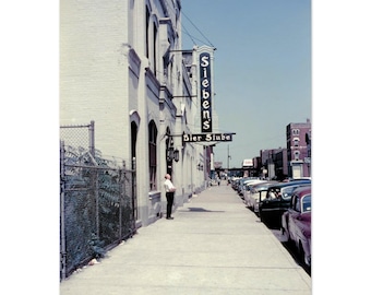 Photo Print 1960s Chicago IL Sieben's Bier Stube on Larrabee Street, Vintage German Beer Hall Streetscape, Classic Chicago Brewery District